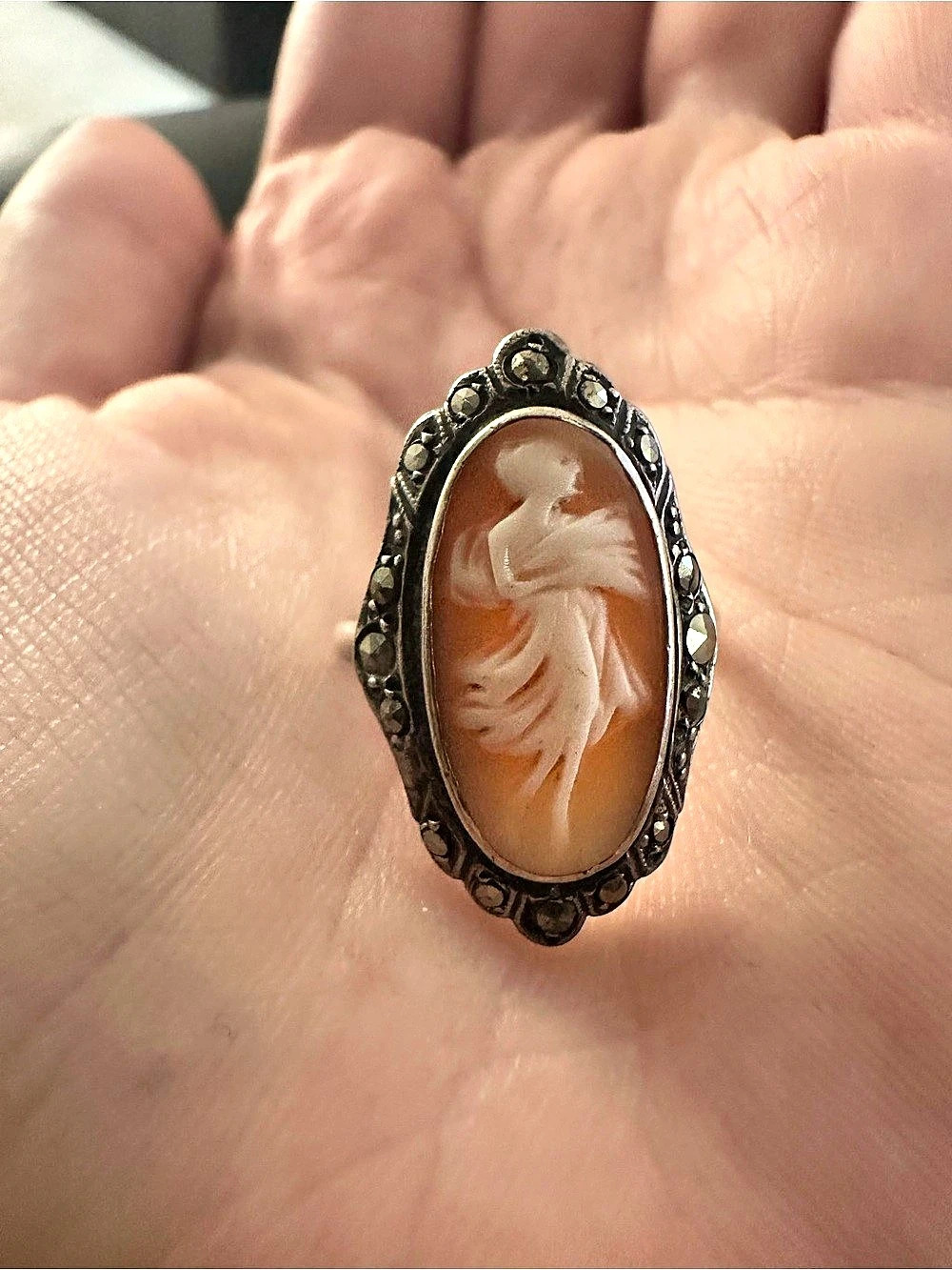 Vintage Cameo Ring Carved Cameo Statement Ring size 6